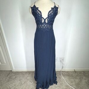 Free People Adella Slip Maxi Dress Boho Fairy Sheer Crochet Lace Gauze Medium